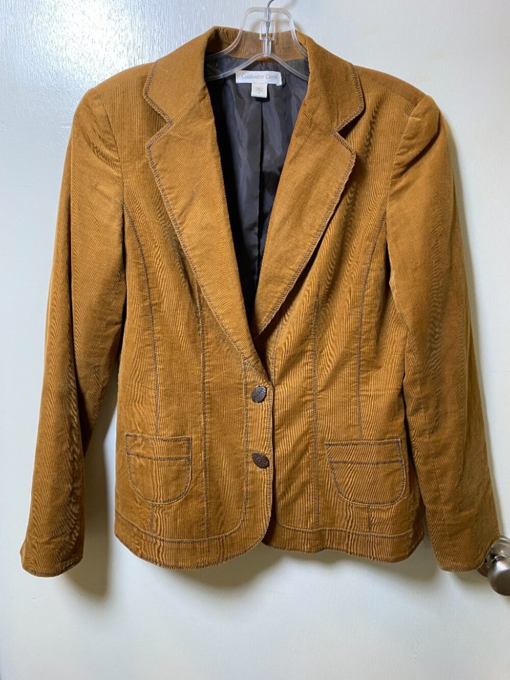 Coldwater Creek Rust Corduroy Blazer Jacket Size 4 Leaf Buttons Cotton Lined - Picture 2 of 13